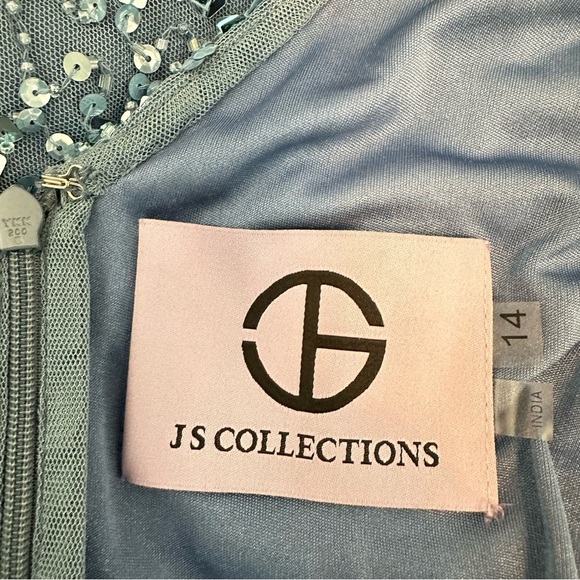 JS Collections Blue Sequin Long Sleeve Dress, Mother of the Bride, Groom, 14 - Picture 7 of 10